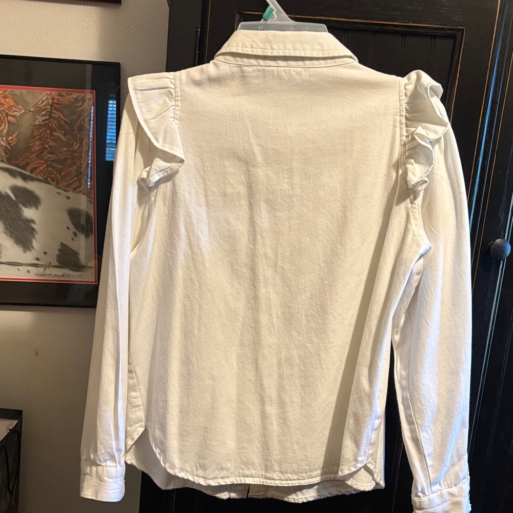White Ruffled Button-Up Shirt - Picture 2 of 4